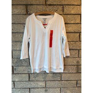 Womens Orvis White 3/4 Sleeve Classic V-Neck Cotton Shirt M